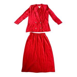 Leslie Fay Red Jacket Top & Skirt Set Size 6 Petite